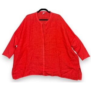 ELEMENTE CLEMENTE Top L Size 3 Red 100% Linen Boxy Dolman Sleeve Lagenlook Artsy